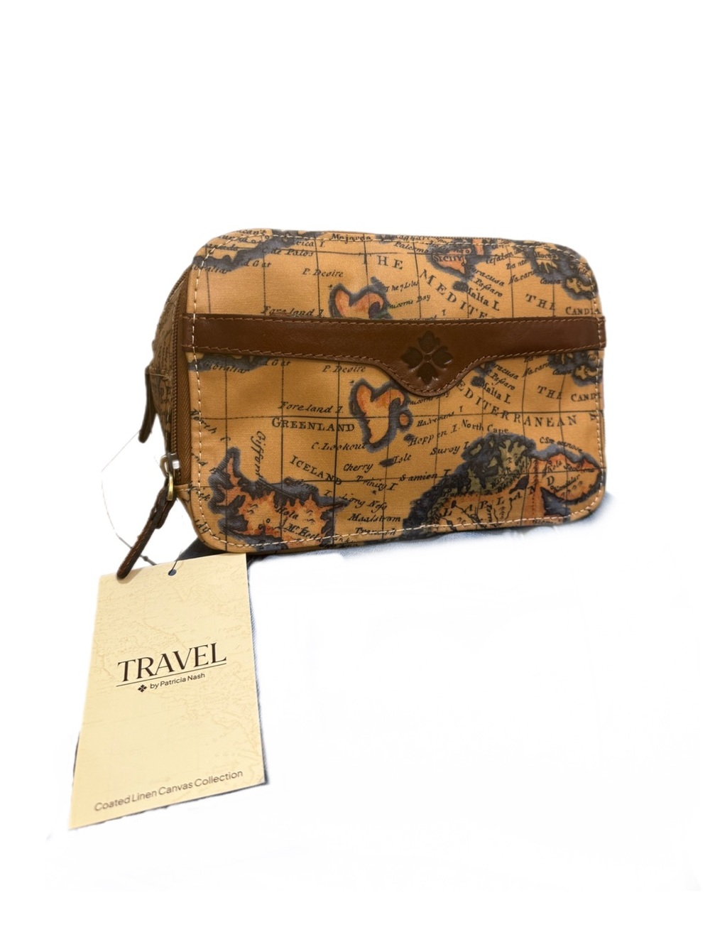 Patricia Nash Map-Print Coated Canvas Toiletry Makeup Travel Bag NWT